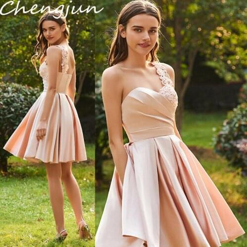 Chengjun Summer Peach One Shoulder Custom Short Bridesmaid Dresses