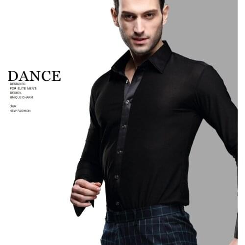 Black Latin Dance Shirts Male Long Sleeves Dancing Jacket Shirt Mens Ballroom Chacha India Salsa Paso Dance Clothes B-5999