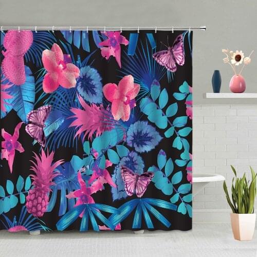Color Flower Leaves Shower Curtain Bathtub Decoration Bathing Curtains Polyester Washable Home Screen Hanging With Hooks Set