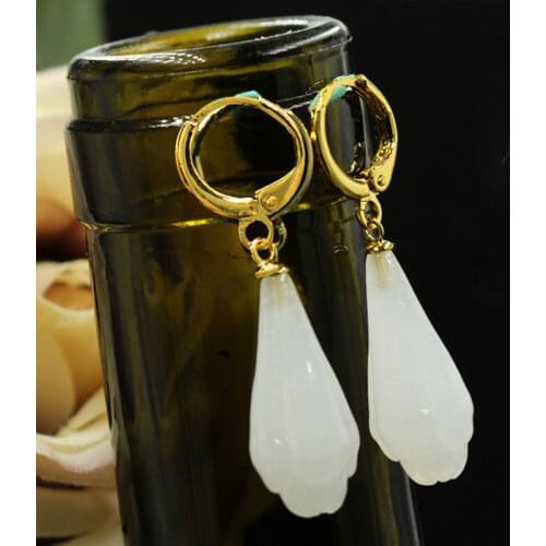 Designer original new Hetian magnolia flower short gilt gold earrings retro temperament charm ladies silver jewelry