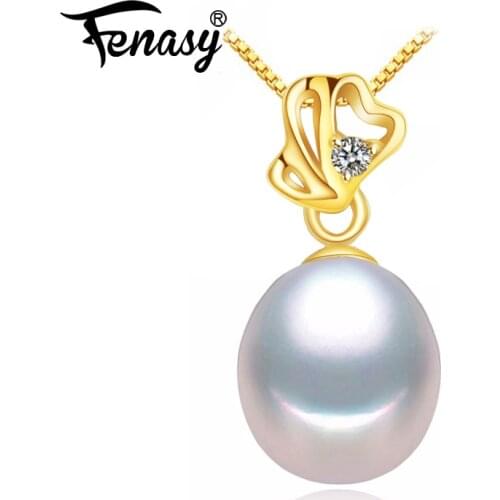 FENASY 18K Yellow Gold pendant pearl Jewelry AU750 gold heart pendant for lovers pearl pendants send s925 silver necklace