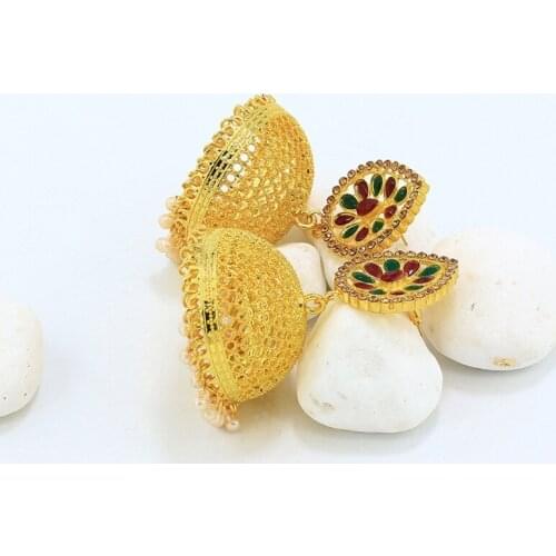 Indian Ethnic Golden Wedding Enamel Jhumki Jhumka Earrings Fashion Jewelry