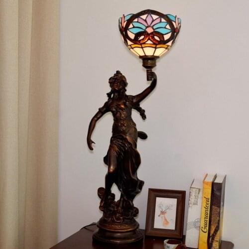 European-Style Creative Tiffany Colored Glass Beauty Table Lamp American Lovely Living Room Dining Room Bedroom Bar Glass Lamp