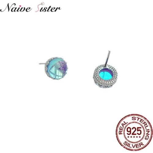 Cute Small Ocean Blue Crystal Ear Studs Real Stud Earrings for Girls Women Fashion Love Gifts Korean Earings