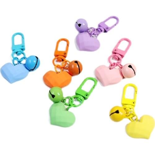 Cute Muticolored Heart Anime Bell Summer Creative Keychain Key Chains Ring Car Bag Pendent Charm Airpods Accessories D855
