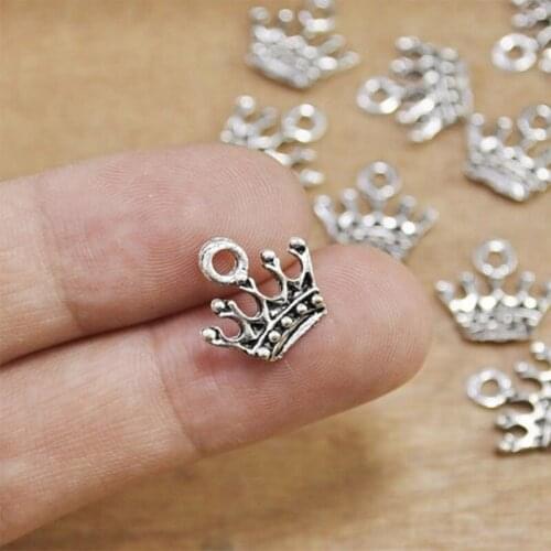 20Pcs/Lot 13x14mm Mini Crown Charms Retro Gold Silver Color Pendant DIY Earring Handmade Accessories Jewelry Making Wholesale