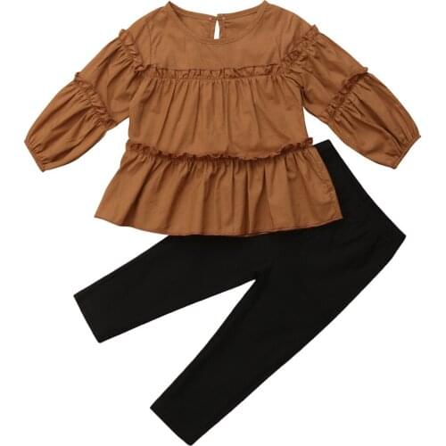 Fashion Baby Girls Kids Ruffle Tops Shirt + Long Pencil Pants Legging Clothes Outfit Set 1-6T