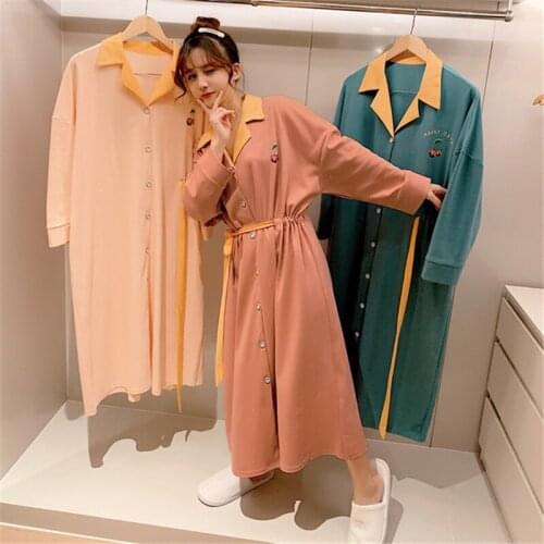Korean style nightdress female autumn new fat MM nightgown kimono пижама cotton loose large size long-sleeved home skirt 2020