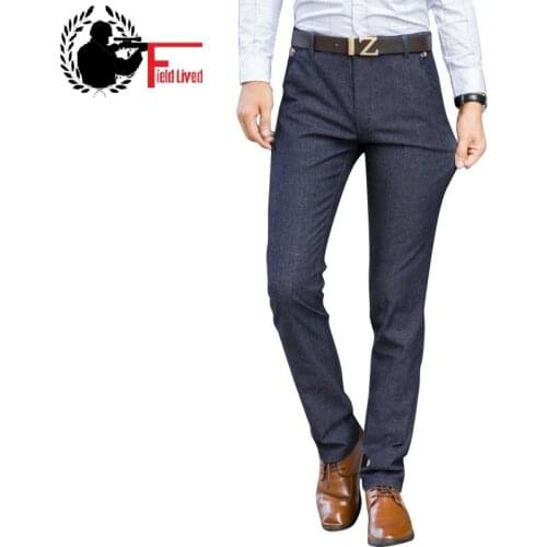 Slim Fit Long Dress Pants Mens Stretch High Quality Classic Casual Formal Suits Joggers Business Office Trousers Male Black Blue