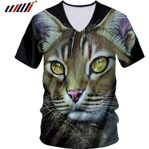 UJWI Man Creative New V Neck Tshirt Interesting Beard Cat Oversized Unisex 6XL 3D Printed Amber Eye Animal T-shirt
