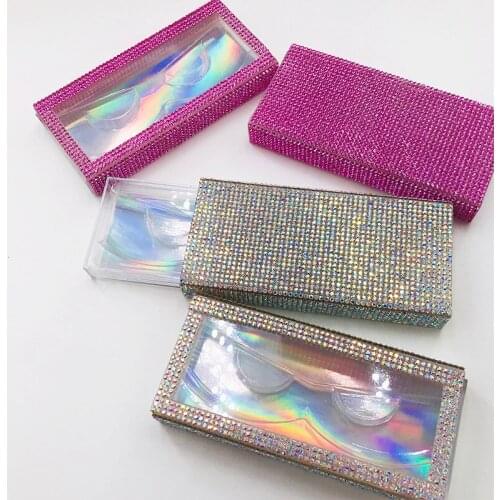 Empty Lash Case Plastic 5D Mink Eyelash Rectangle Boxes Pink Glitter Lash Box