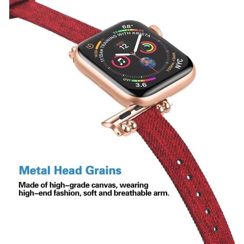 Nylon Canvas Watchband for Apple Watch Series 6 5 4 38/40mm Women Jewelry Strap Bracelet Band for Iwatch 42/4mm Red Pattern Loop