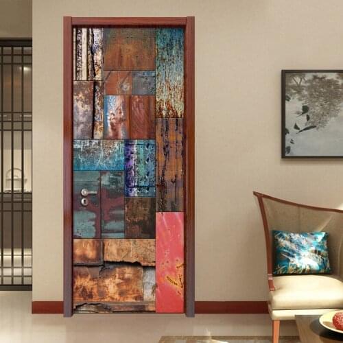 Retro Iron Sheet Creative Self-Adhesive Door Sticker Wall Painting Cafe Restaurant Study Room Decorative Door Stickers Wallpaper