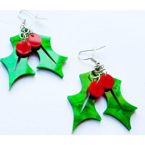 Christmas Leaf Berry Acrylic Earrings Green Red Food Long Harajuku Earrings For Women Fashion Jewelry High Quality Party Gifts