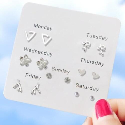 Ex1280 Korean version fashion simple alloy geometric triangular flower Leaves branches heart studs earrings female jewelry