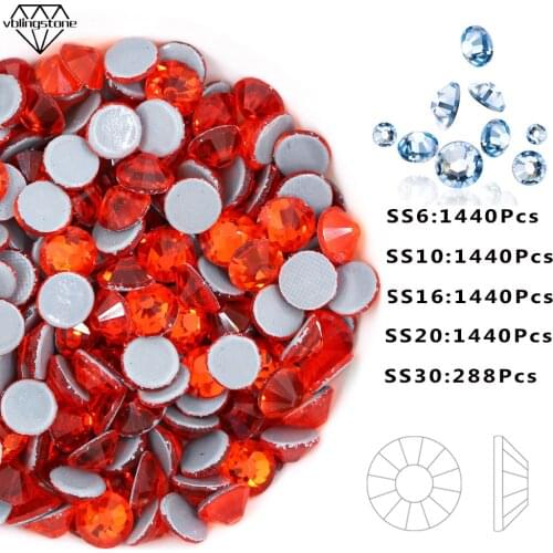 AAA Orange Rhinestone Shiny Strass Hot Fix Flat Back Rhinestones Glass Various Sizes Iron On Crystals For Clothes DIY Crafts