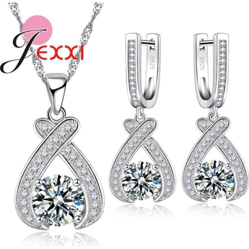 Unique Style New Shiny 925 Sterling Silver 3A Crystal Jewelry Sets For Engagement Wedding Necklace And Earring