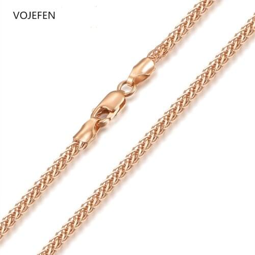VOJEFEN AU750 18K Real Gold Long Chains Necklace for Women /Men Fine Jewellry for Gift