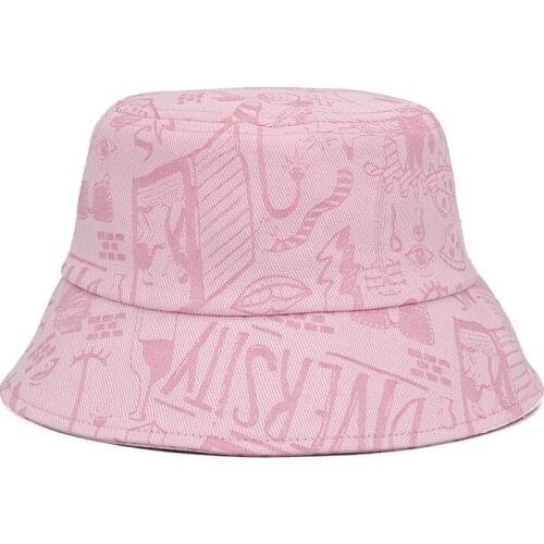 Pink letter fisherman hat summer breathable sun hat cotton bucket hat female leisure wild basin hat