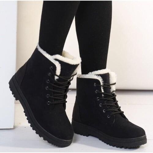 Womens Boots 2021 Winter Shoes Lace Up Woman Snow Boots Warm Fur Plush Boots Ladies Solid Color Womens Shoes Outdoor Plus Size
