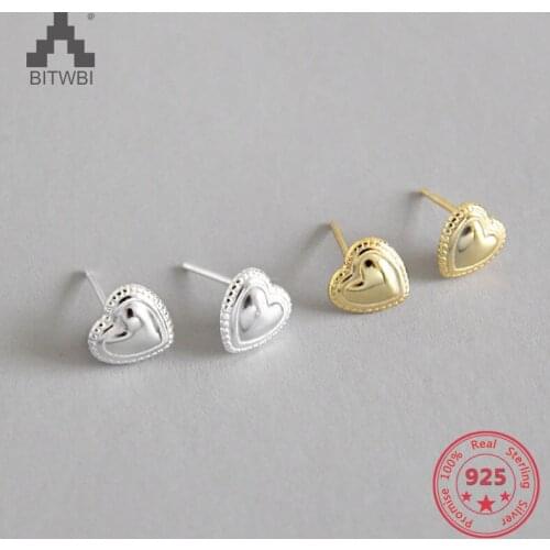 100% S925 Sterling Silver Love Heart Earrings Stud Cute Jewelry For Women