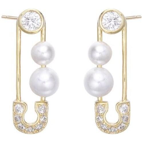 Fashion Korean Real 925 Sterling Silver Pin Stud Earrings For Women Statement Freshwater Pearl Cubic Zircon Earring Party Gifts