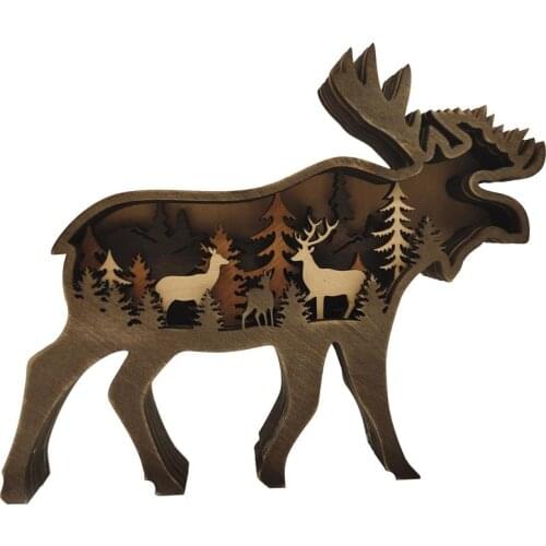 1pc Christmas Table Decoration Wooden Creative Elk Bear Animal Decor Home Decoration Home Crafts For Christmas