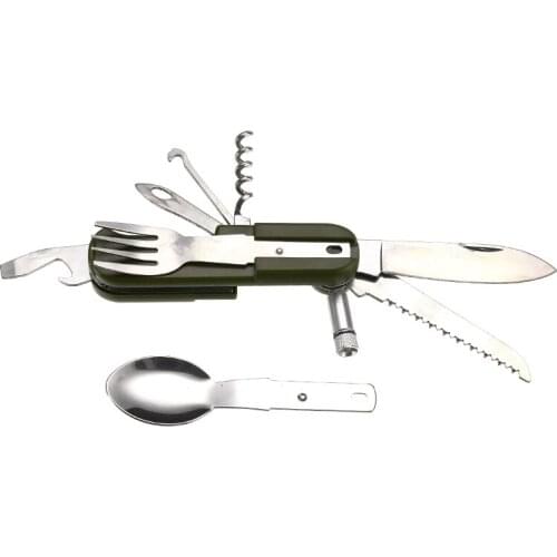 9 in1 Outdoor Tableware Folding Fork Spoon Stainless Steel Multi-function Corkscrew Camping Hiking Travel Picnic Accessories