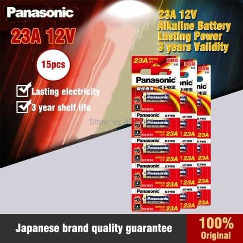 15PCS/LOT 100% Genuine Panasonic 12V 23A A23 MN21 8LR23 VR22 LRV08 Alkaline battery alarm batteries For Calculator Key