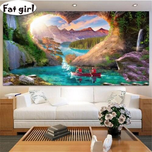 Natural landscape 5d diamond embroidery Heart-shaped mountain stone square round diamond painting boating cross stitch home gift