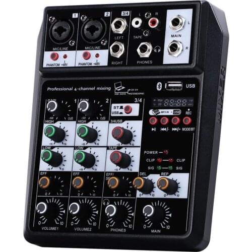 Wireless 4 channel mixer Audio Mixing console Portable mini mixer audio usb interface Sound Mixing Console Bluetooth mixer