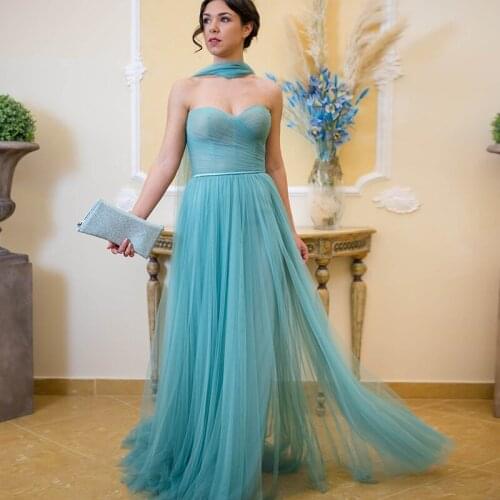 Turquoise Sweetheart A Line Tulle Evening Dresses 2021 Floor Length Elegant Prom Gowns with Ribbon платье на выпускной сад