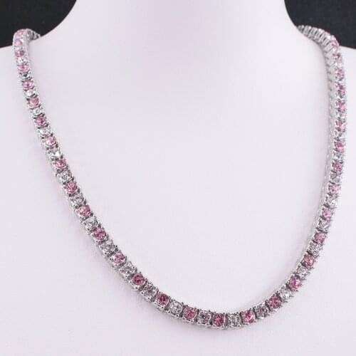 Hip hop choker iced out 1 row tennis chain necklace for women 5mm bling pink blue crystal silver color rapper singer jewelry