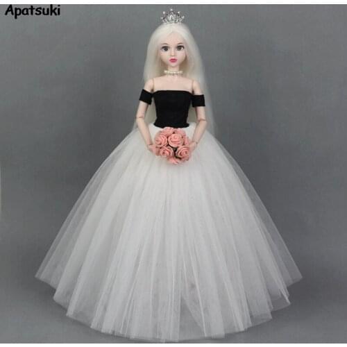 White Black Veils Wedding Dress for 1/4 BJD Doll Clothes Evening Party Long Dresses Clothes for 45-50cm XINYI Doll Accessories