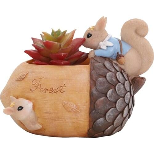 Flowerpot Cartoon Cute Squirrel Fleshy Flower Pot Resin Succulent Pots Desktop Decoration For Office New Arrival