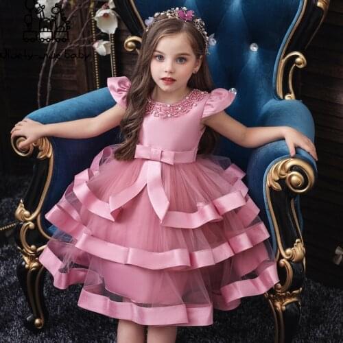 Kids Tutu Birthday Princess Party Dress for Girls New Infant Bridesmaid Beading Children Elegant Dress for Baby Girls dress