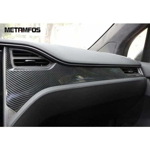 For Tesla Model X 2016-2018 2019 Carbon Fiber Central Control Cover Molding Trim Sticker Decoration Strip Inner Car Accessories