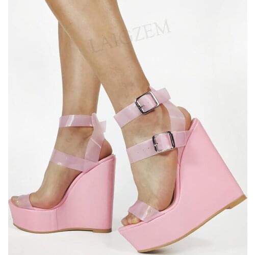 DOBANER Women Platform Sandals PVC Transparent High Heels Pumps Party Height Increasing Shoes Woman Large Size 43 45 48 50 52