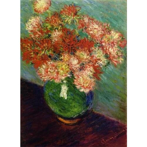 Still Life Art Classic Flower Oil Painting for Dining Room Vase of Chrysanthemums by Claude Monet Painting on Canvas Handmade
