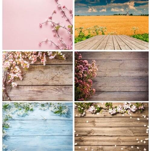 Spring Flowers Petal Wood Plank Photography Backdrops Wooden Board Baby Pet Photo Background Studio Props Decor 210318MHZ-03