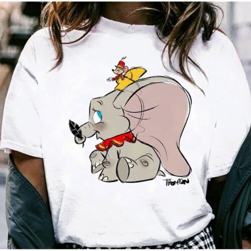 Kawaii Disney Elephant Dumbo T Shirt Women Summer Tops Cartoon Unisex Tops T-shirt Harajuku Graphic Tees Korean Style Female