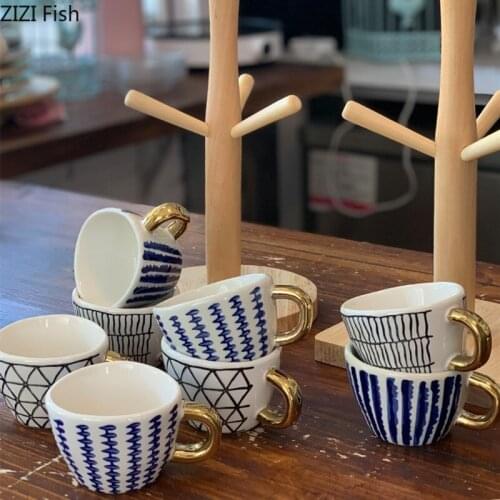 Creative Ceramic Mug 100ml Mini Coffee Cup Japanese Wooden Cup Holder Home Kitchen Breakfast Milk Cup Office Water Cup Drinkware