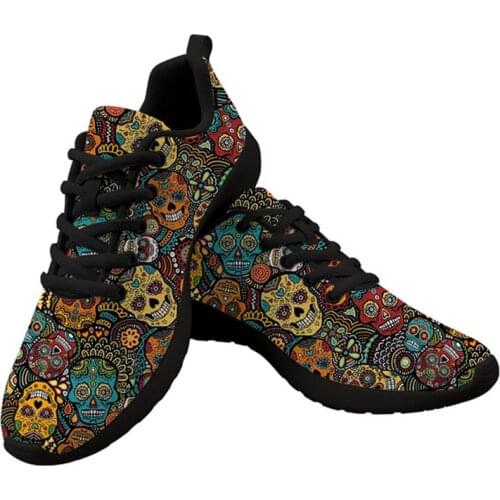 ELVISWORDS Brand Fashion Gothic Shoes Lovers Sneakers Sugar Skull Printed Casual Shoes Summer Breathable Tenis Couple Mesh Flats
