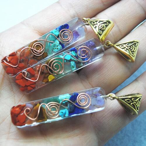 4pcs nature semi precious stone chips red stone blue turquoise amethyst womens pendants good collections 46x9mm outside plastic