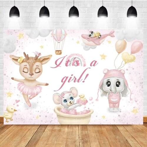 Laeacco Baby Girls Show Cartoon Animals Hot Air Balloon Birthday Portrait Photography Backdrop Photo Background For Photo Studio