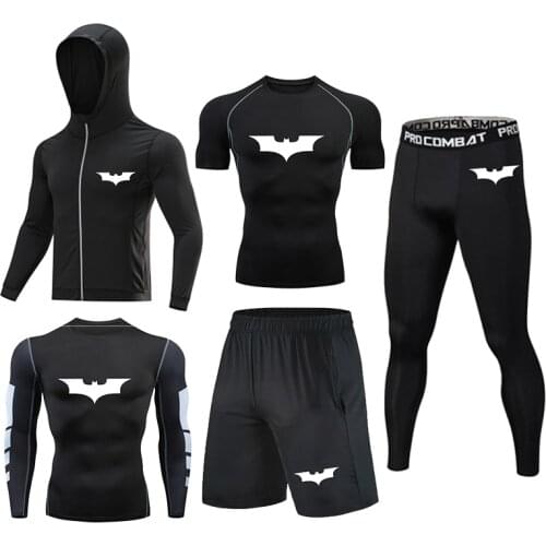 Summer Mens Sweat Training Fast Drying Elastic Compression Running Jogging Suit T-Shirt Bat Suit Fitness Gym Suit Rashguard