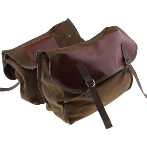 Multifunctional Canvas Motorcycle Saddle Bag Mountain/Road Bike Bicycle Side Storage Pouch Brown