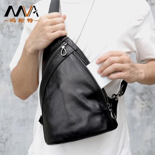Mens Chest Pack Bags Genuine Leather 2021 Man Casual Brand Designer Fashion Black Travel Ipad Crossbody Bag