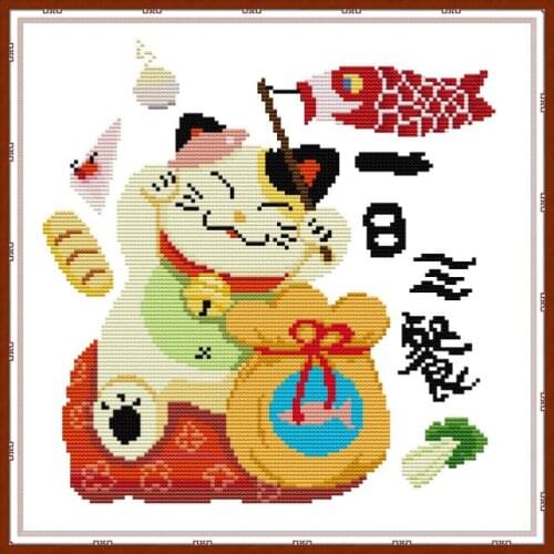 DA521 Lucky Cat cross stitch kit aida 14ct 11ct count print canvas cross stitches needlework embroidery DIY handmade
