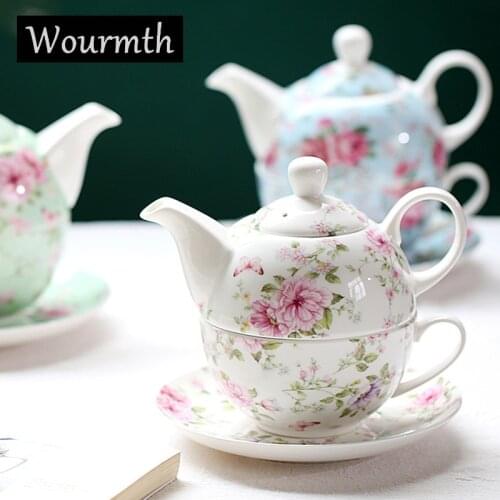 Beautiful Flower One Teapot one Tea cup saucer Set Korean Style Coffee cup Ceramic Afternoon Teaware High-capacity Water Bottle